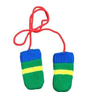 Handmade Baby Mittens Vintage Knit Colorblock Striped Retro Kidcore Stringed
